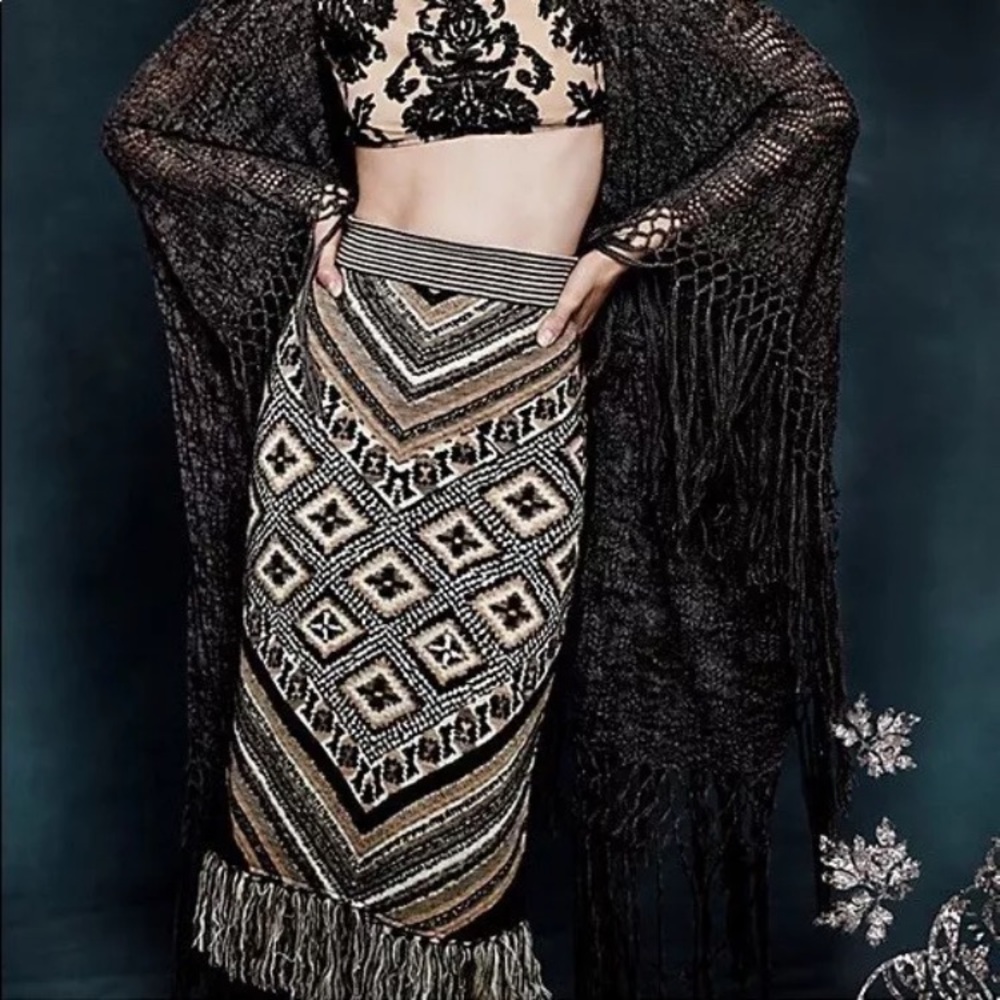 Free people magic carpet ride midi fringe skirt